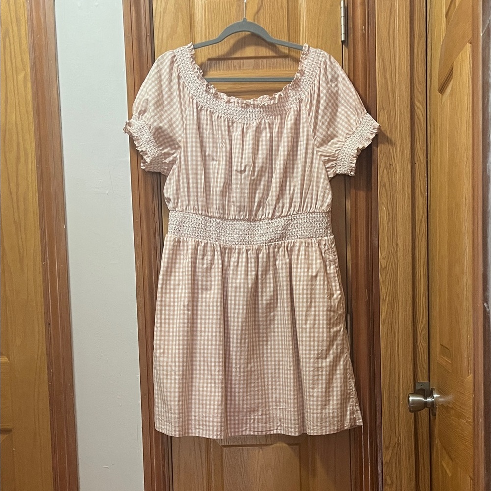 Neutral Gingham Smocked Dress